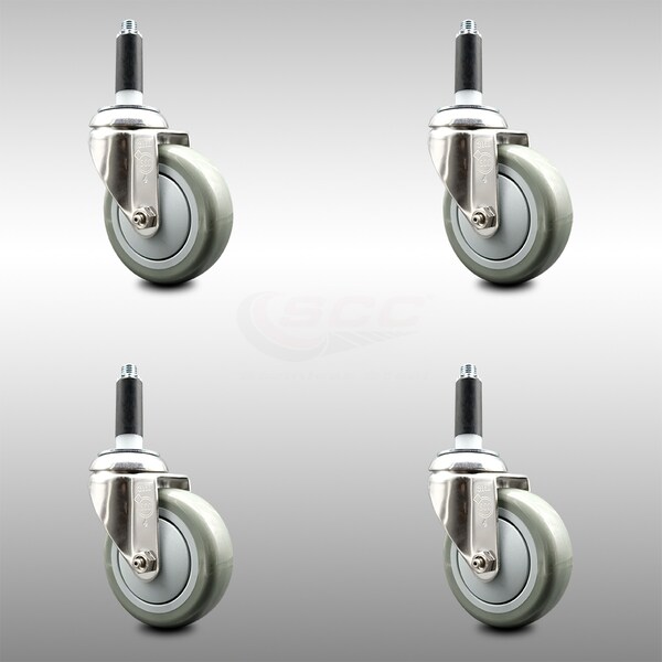 4 Inch 316SS Gray Polyurethane Swivel 7/8 Inch Expanding Stem Caster Set SCC